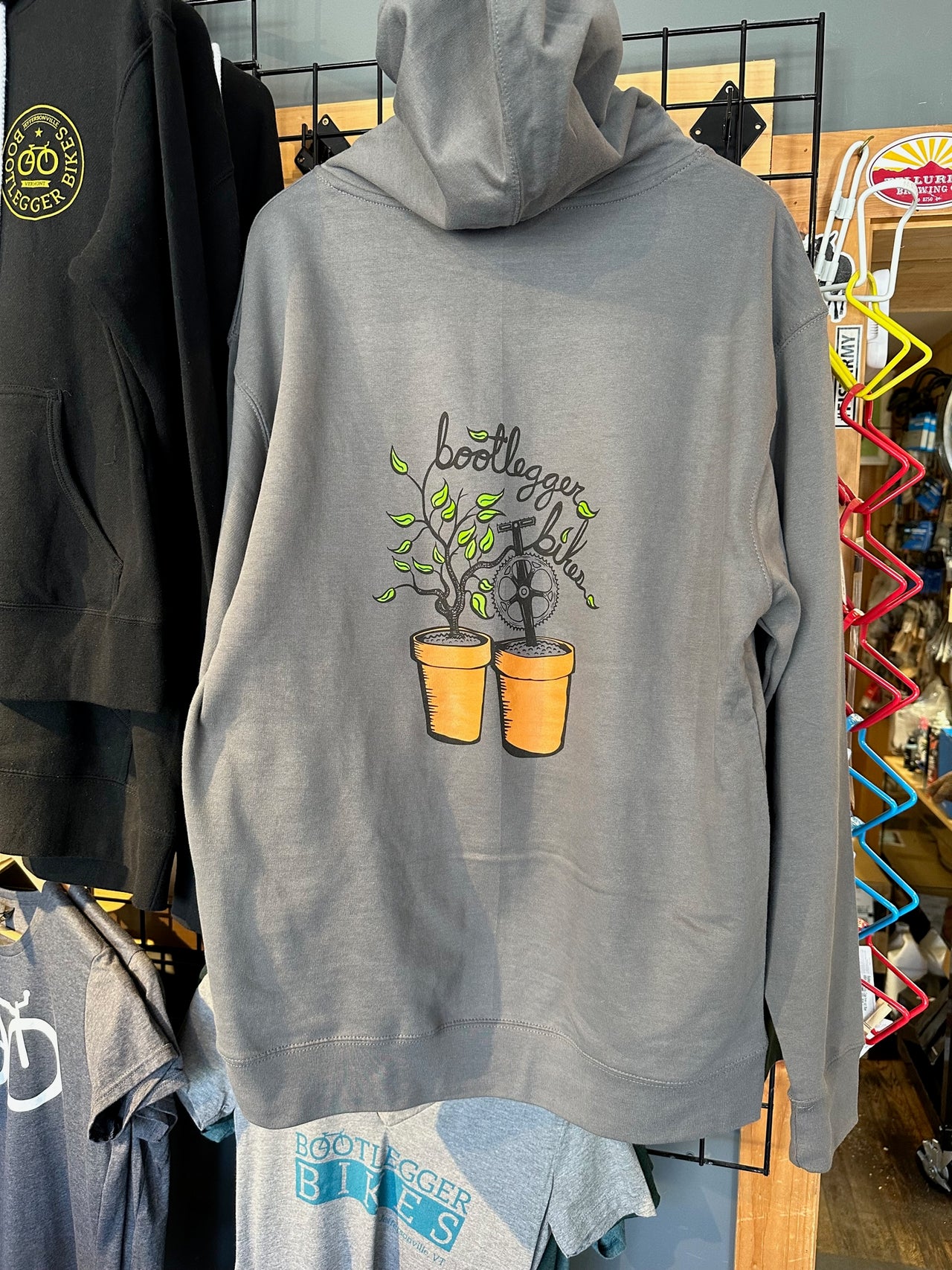 Bootlegger Bikes Hoodie - Charcoal with Flowering Planter