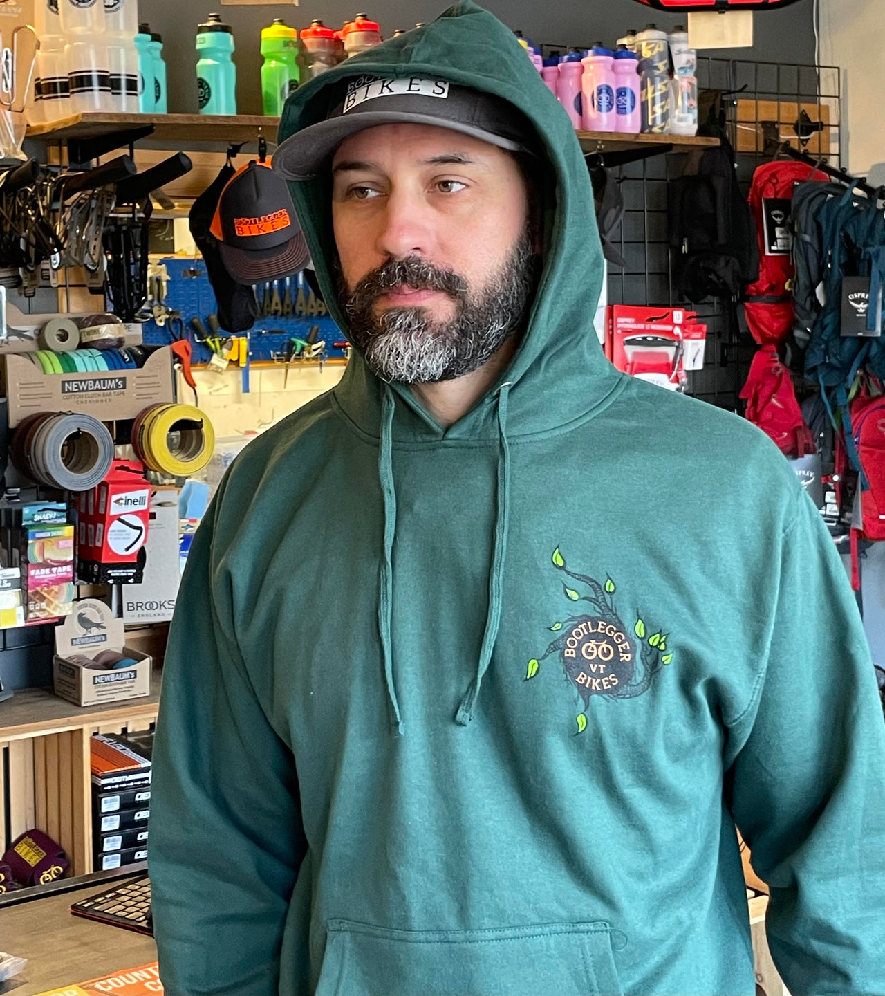 Bootlegger Bikes Hoodie - Green with Flowering Planter