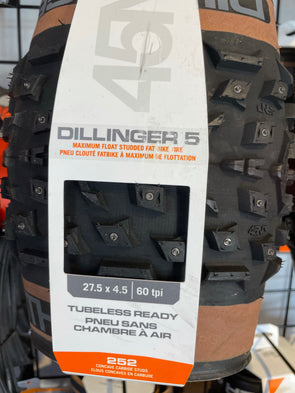 45NRTH Dillinger 5 Tire - 27.5 x 4.5, Tubeless, Folding, Tan, 60tpi, 252 Concave Carbide Aluminum Studs